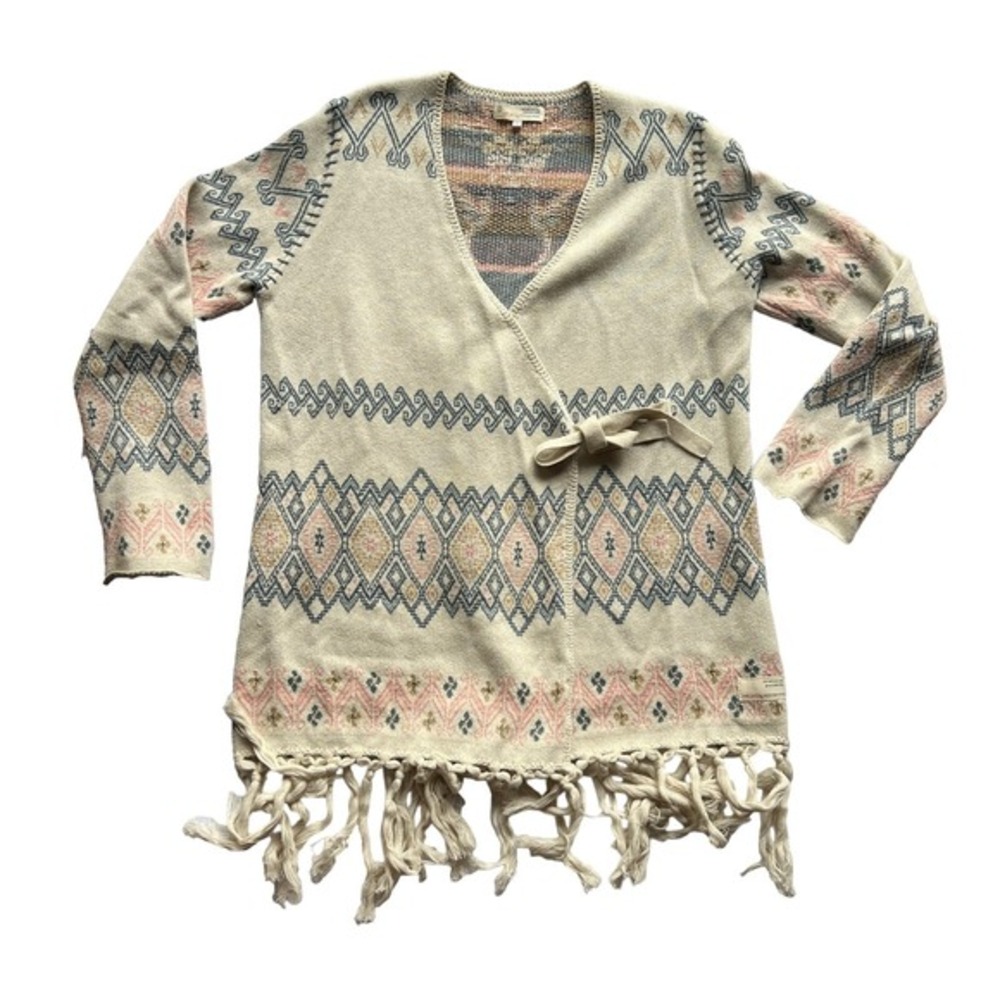 Odd Molly Boho Cardigan Sweater Wrap Tie Fringe Hem Tribal Knit Women Size‎ 2 XS